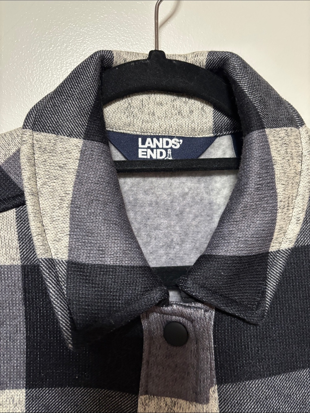 Lands' End Men's Black and Gray Plaid Shirt Jacket